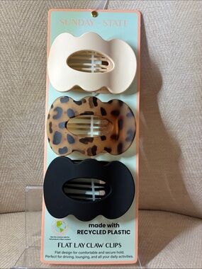 Sunday State Women’s Hair Claw Clips - Cream, Leopard, Black (3-Pack)